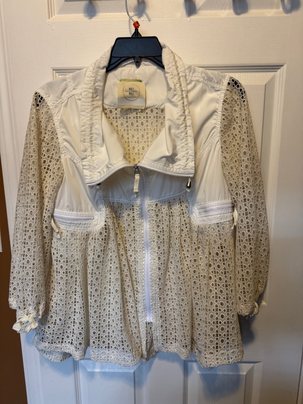 Anthropologie HEI HEI Cream Eyelet Lace Jacket